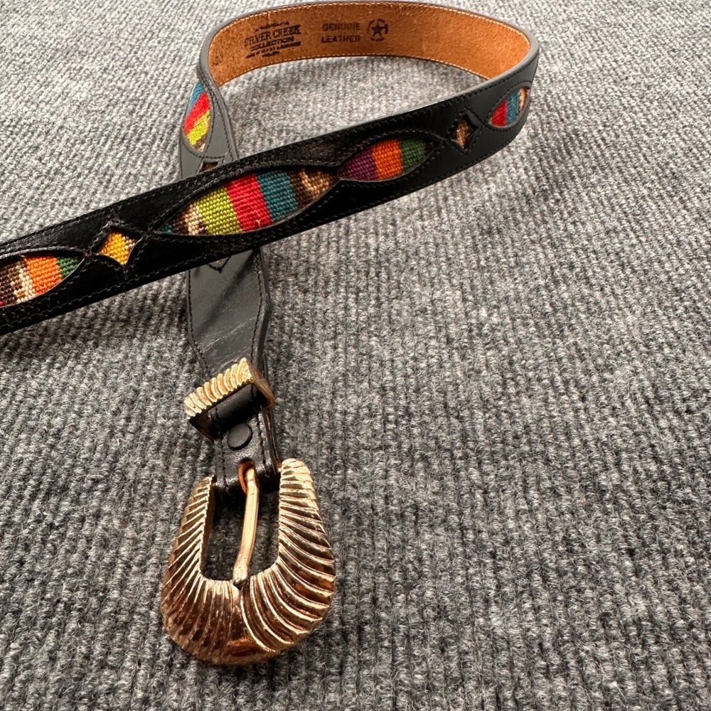 Silver Creek Collection Belt Womens 36 Woven Inlay Leather Black Vintage Western